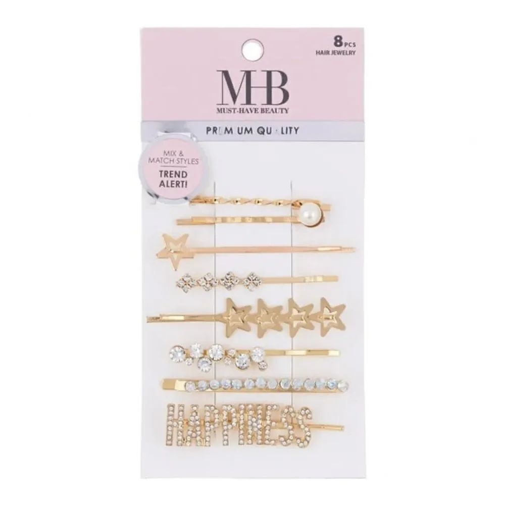NEW 8 Pc Happiness Star and Rhinestone Hair Clips